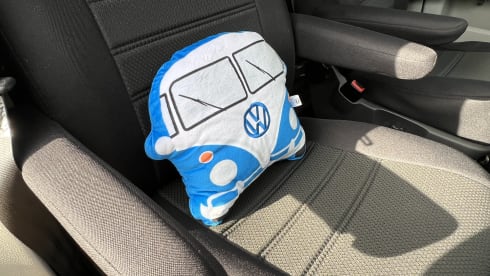 Retro Volkswagen Bus with bicycle carrier & awning