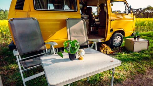 Simba – the yellow retro Volkswagen van with lifting roof