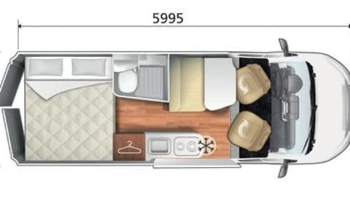 2 person bus camper with fixed bed and sanitary facilities
