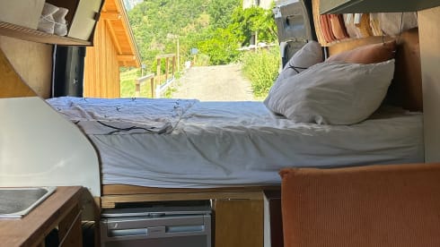 Atmospheric self-build camper van for 2 people (+ baby/small child)