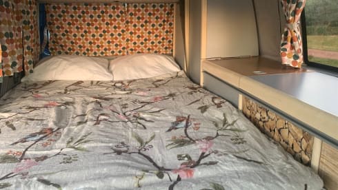 Cheerful Volkswagen camper van with lifting deck and pull-out bed for 2 people