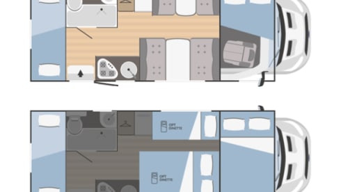 Family – Brand new 7-person alcove camper with bunk beds
