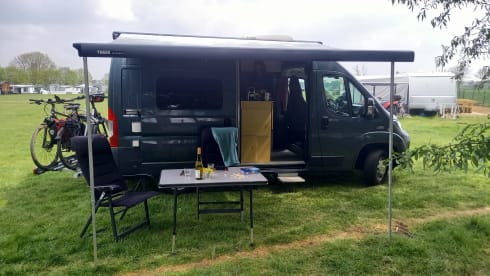 2p Fiat Ducato camper bus from 2016 with air conditioning and e-bike carrier