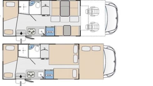 G-type – Luxury family 4-6 p camper, km-free, 2 x air conditioning, TV screen