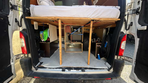 Atmospheric self-build camper van for 2 people (+ baby/small child)
