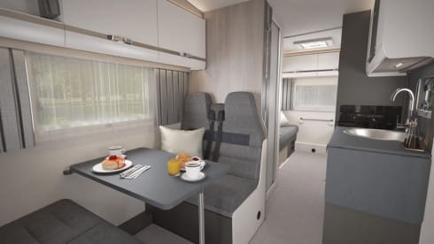 HSN – Swift semi-geïntegreerde camper met 5 slaapplaatsen vanaf 2025