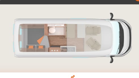 Modern family camper with 4 fixed beds and plenty of storage space