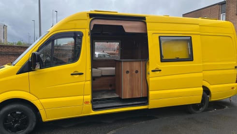 Big Yellow Campervan – 3 berth Mercedes-Benz Race Van Fully comp insurance included 