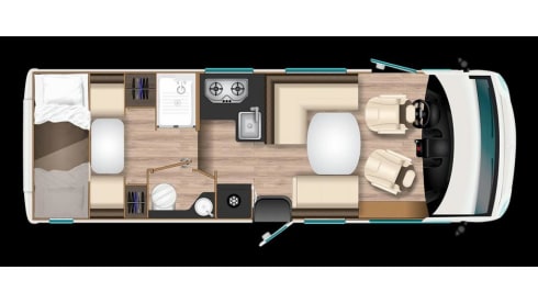 Premium integrated 5-person camper with bunk and lifting bed