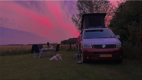 Guus (dan denk je aan brabant) – Red and white Volkswagen T5