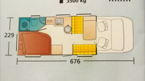 Bürstner Family Camper 4 persons, with bicycle carrier.