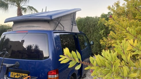 Bommeltje VW T5 met extra ruime leefruimte door verlengde versie. Uniek in de verhuur!  – VW T5 extended version with large lifting roof  