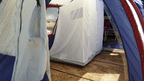 Original retro Volkswagen T3 Dehler with complete camping equipment.