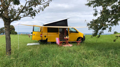 Gele busje – Extended Yellow Volkswagen T5 camper 