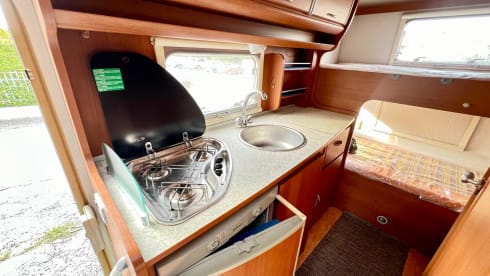 6 seater camper with motorcycle rack