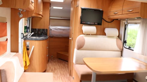 Camper with top layout