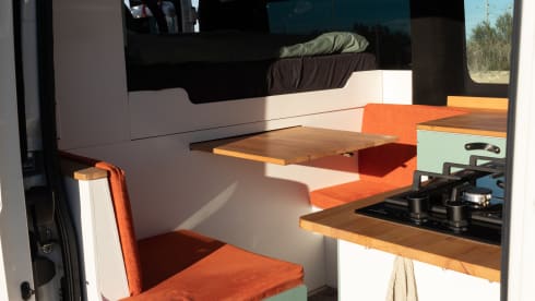 Compact off-grid Peugeot Boxer with length bed for 2 people