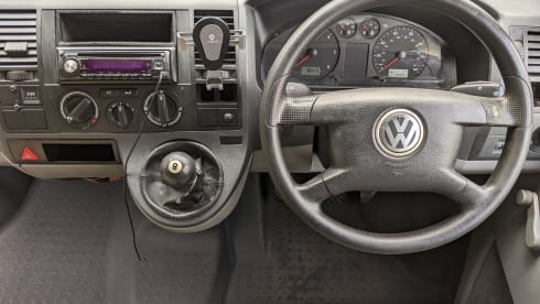 Hullablue – VW T5 camper, 4 berth, pop top, bike rack.