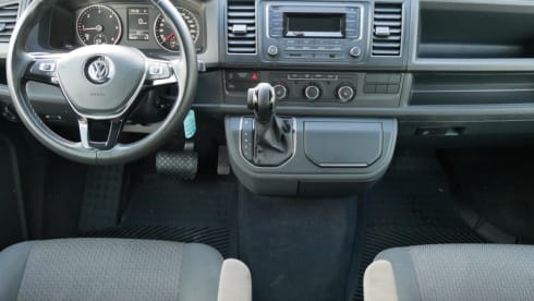 nice VW T6 Multivan with wide bed, pop-up roof, automatic
