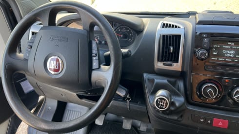 2p Fiat Ducato camper bus from 2016 with air conditioning and e-bike carrier