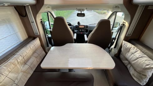 Bürstner/Fiat Ducato semi-integrated from 2016 with full leather upholstery.