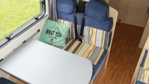 Spacious furnished family camper with bunk beds and air conditioning