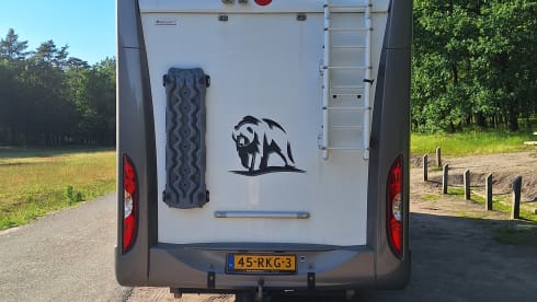 Bear on the road – 7p Bürstner alcove from 2011