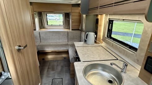 Hugo  – Luxury 4 berth Bailey Adamo with drop down beds and large living spaces. 