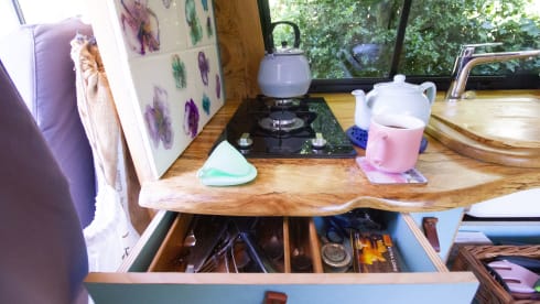 Orla – Off-grid, Heated, 3-Berth Mercedes Camper with Wood Interior & River Table