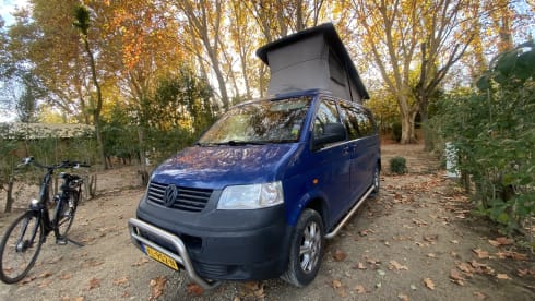 Bommeltje VW T5 met extra ruime leefruimte door verlengde versie. Uniek in de verhuur!  – VW T5 extended version with large lifting roof  