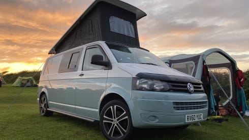 Remy – T5 VW (2010), White/Olive Green Pop-Top (LWB)