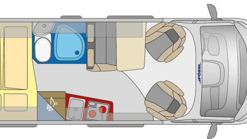 Compact Pössl 2Win factory-built bus camper (dog allowed)