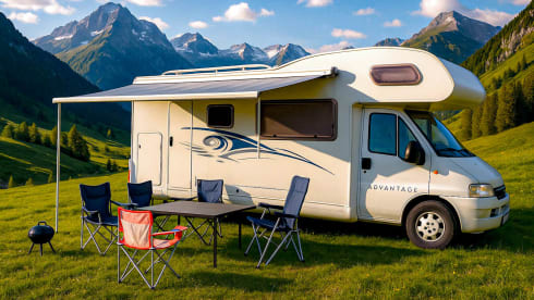 6p Fiat Dethleffs with air conditioning and large bicycle rack 