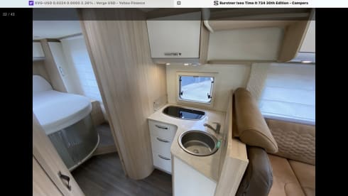 Super luxurious Bürstner with queen bed.