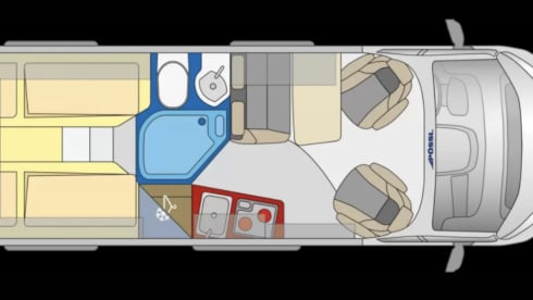 Bus camper PÖSSL, 2 length beds, 2 seats