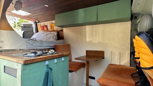 Atmospheric self-build camper van for 2 people (+ baby/small child)