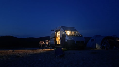 Adventurous camper van with on-board cinema and "Stealth Mode"