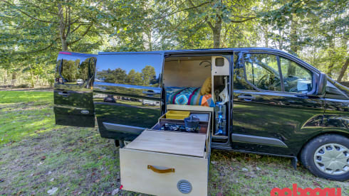Ford Campervan met groot bed & uitschuifbare keuken 