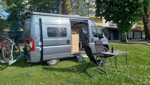 2p Fiat Ducato camper bus from 2016 with air conditioning and e-bike carrier