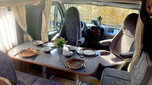 Bürstner Family Camper 4 persons, with bicycle carrier.