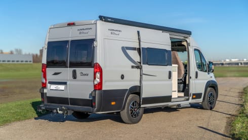 Off the Grid 1 – Brand new 6.36 bus camper with automatic transmission and solar panel, "off the grid no. 1"
