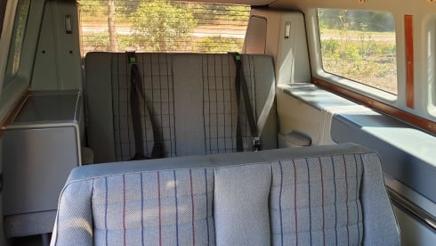 Original retro Volkswagen T3 Dehler with complete camping equipment.