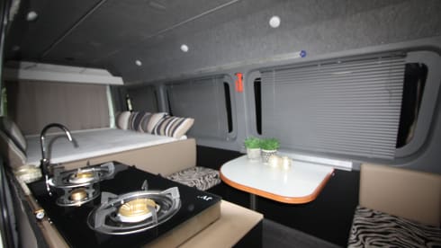 Completely restyled Mercedes Sprinter with XXL luxury fixed bed (double)