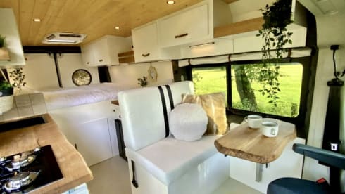 Luxurious off-grid bus from 2021 with a super atmospheric interior 