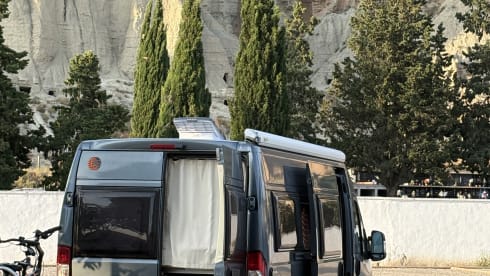 Campscout (By Pössl) with twin beds and bike carrier for electric bikes 