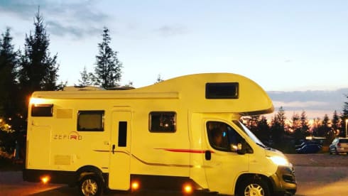 Very luxurious and modern family camper.