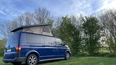 Bommeltje VW T5 met extra ruime leefruimte door verlengde versie. Uniek in de verhuur!  – VW T5 extended version with large lifting roof  