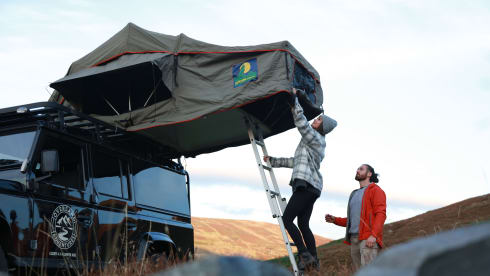 STEVENSON – Land Rover Defender 110 with Rooftop Tent & Awning | Carries 5, Sleeps 3