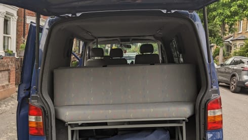 Hullablue – VW T5 camper, 4 berth, pop top, bike rack.