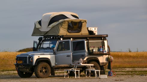 Great adventures with the family, tough Landrover Defender with roof tent